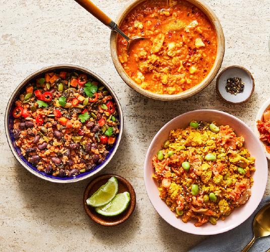 3 bowls on a table with other ingredients