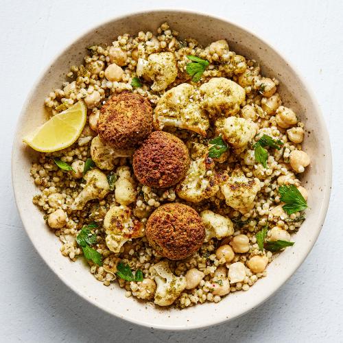 Roasted Cauliflower & Falafel Dish with Za’atar & Lemon Tahini Sauce