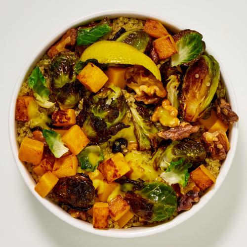 Roasted Brussels Sprout Bowl on white table