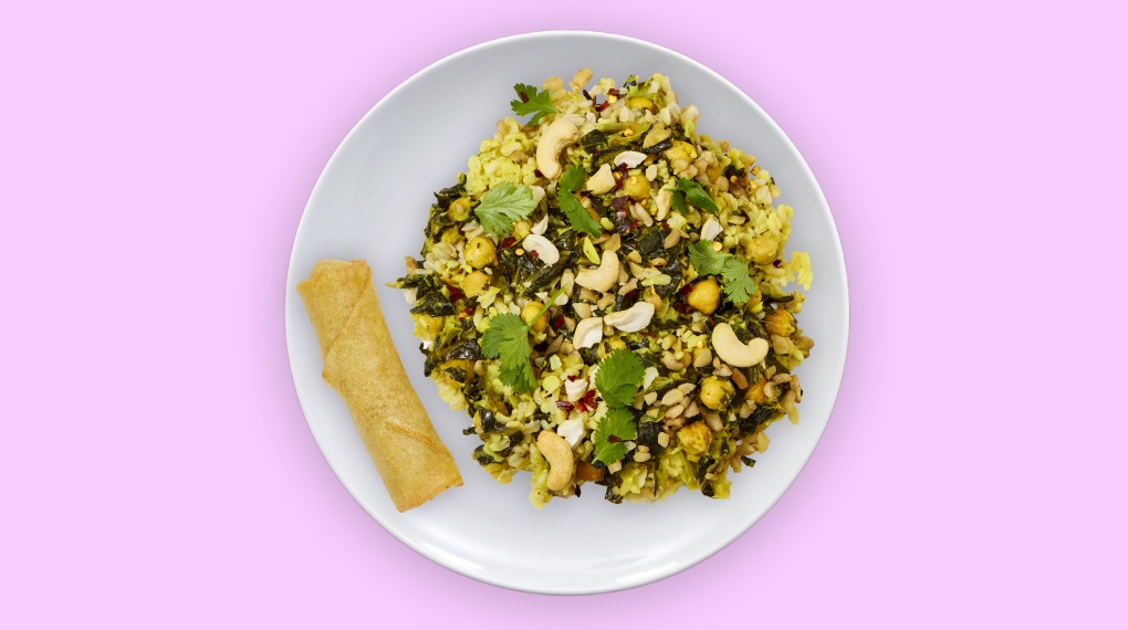 Coconut Curry Rice on a white plate, as seen from above