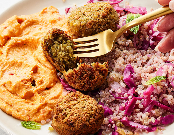 Close-up of Falafel on a fork