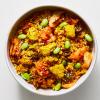 Kimchi Fried Quinoa Bowl on a white background